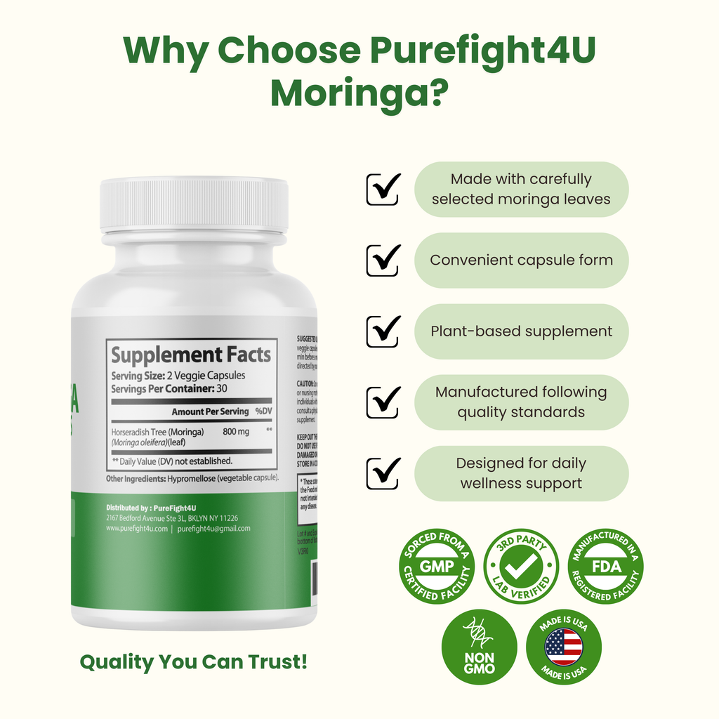 Moringa Capsules 100% Pure, Supports Overall Wellness Supplement - 60 Capsules