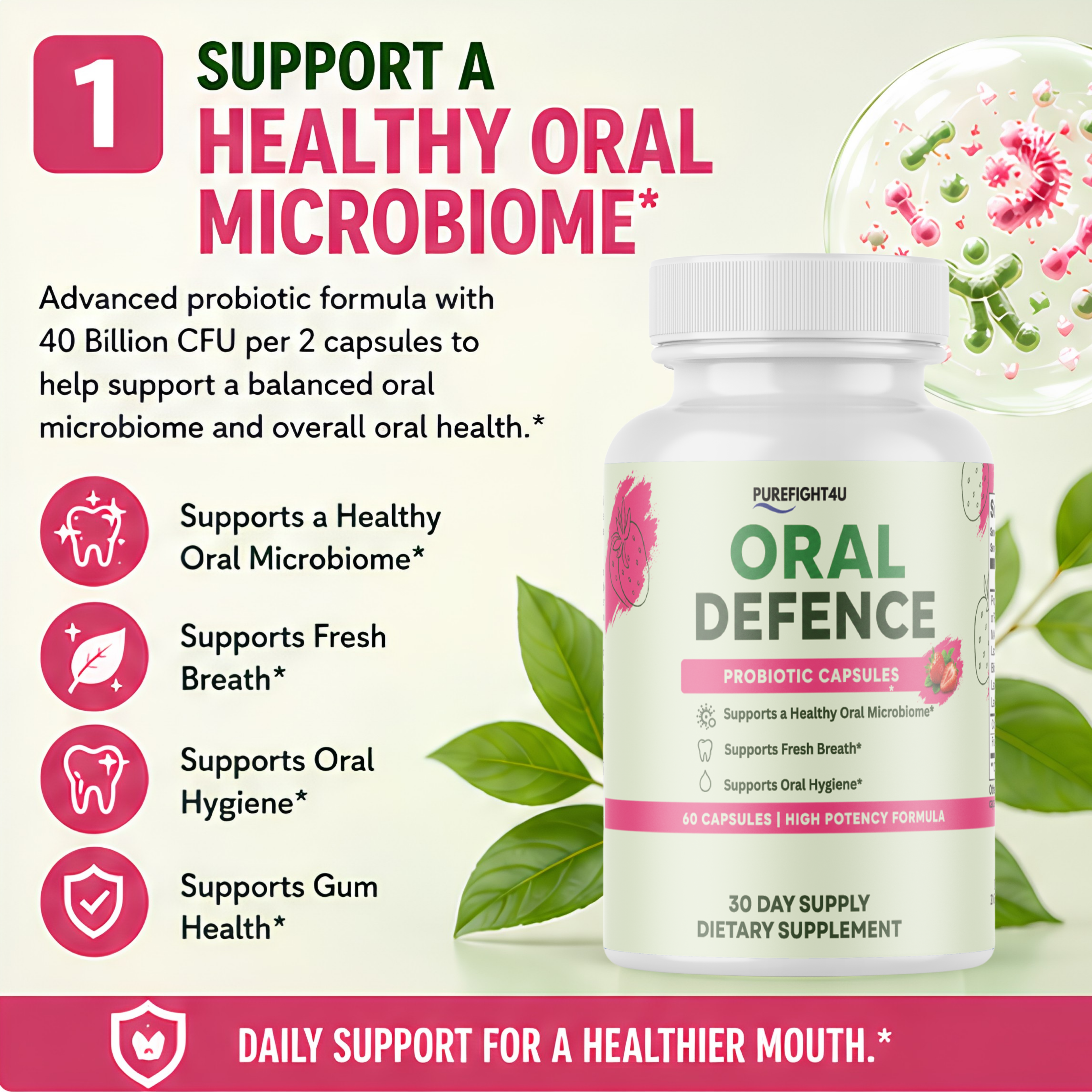 Oral Defence Probiotic Capsules, Oral Health Support Supplement - 60 Capsules