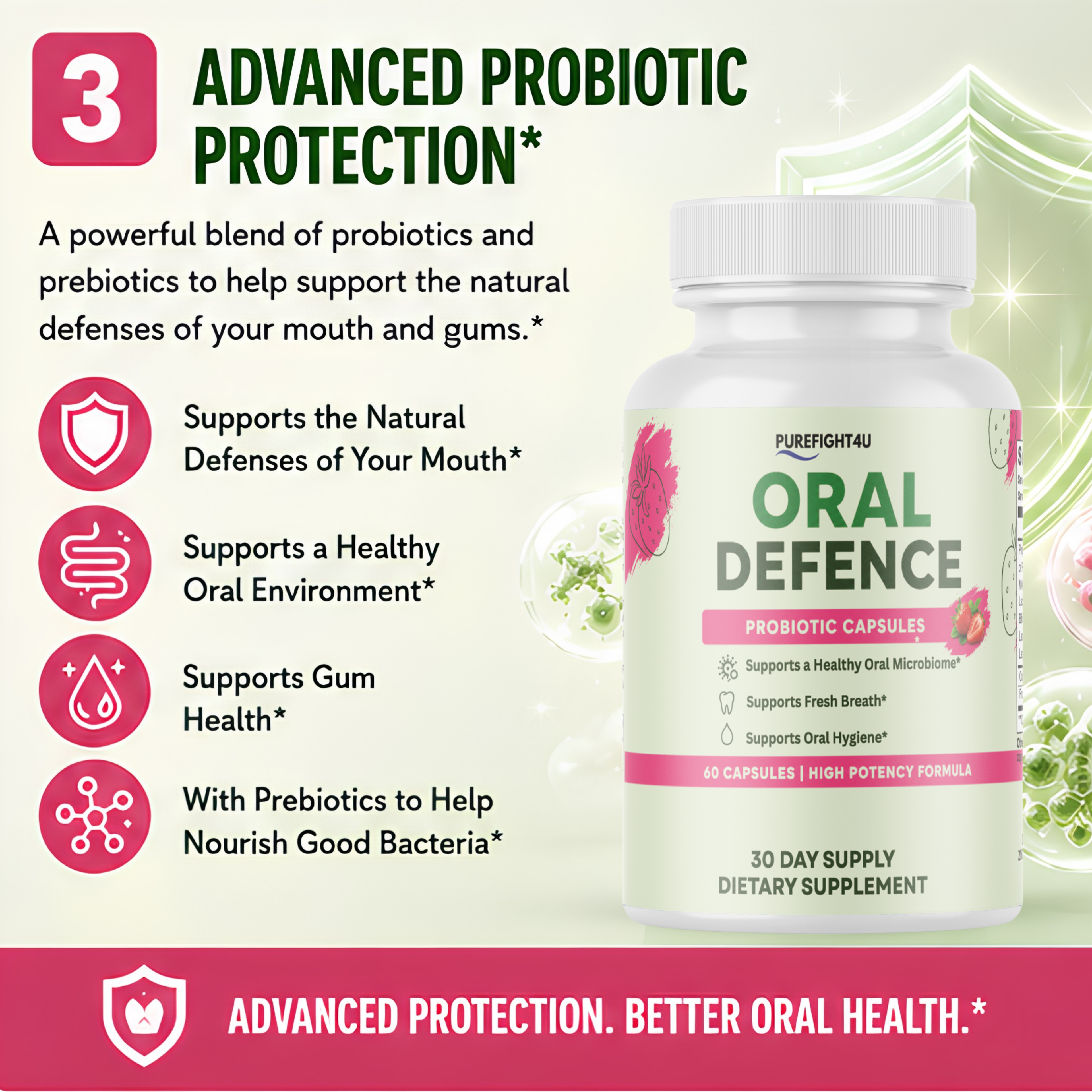 Oral Defence Probiotic Capsules, Oral Health Support Supplement - 60 Capsules