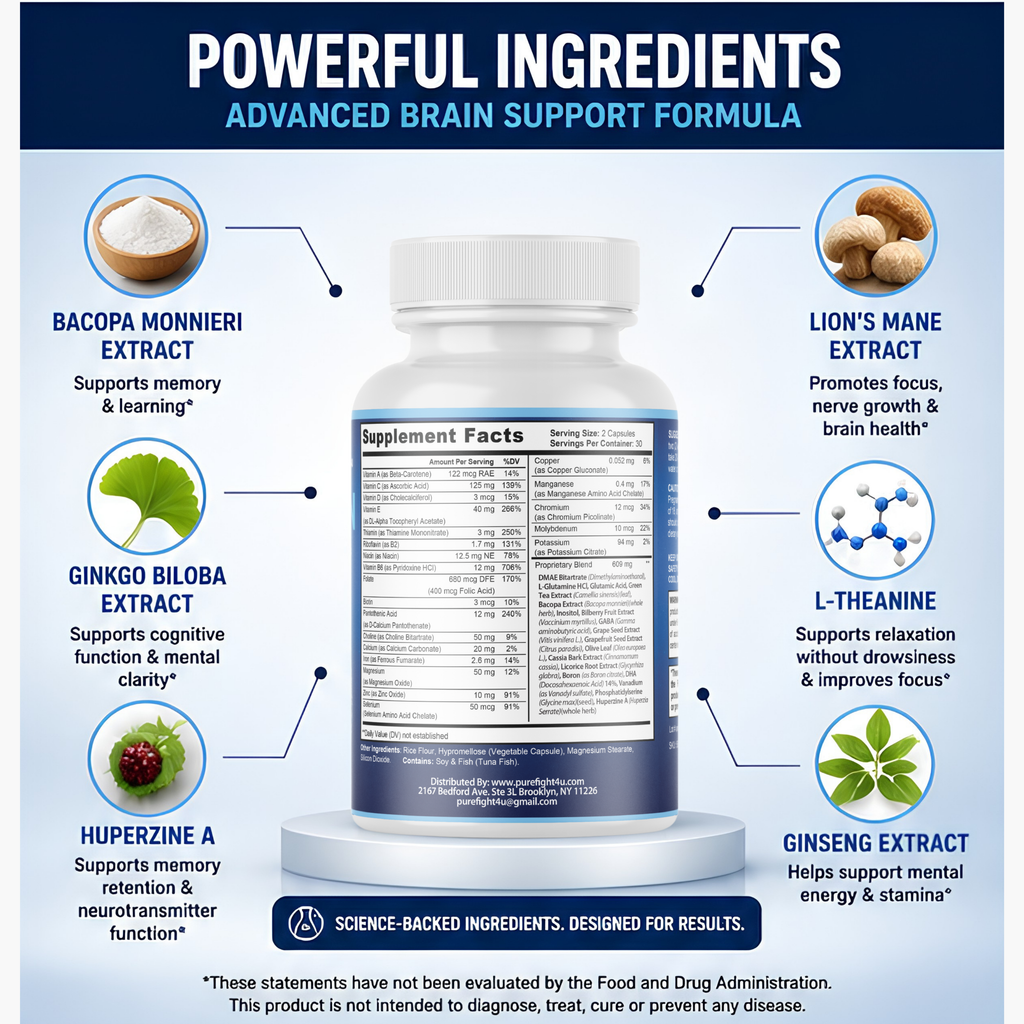 MemoryOn Brain Mental Clarity Support Supplement | 60 Capsules