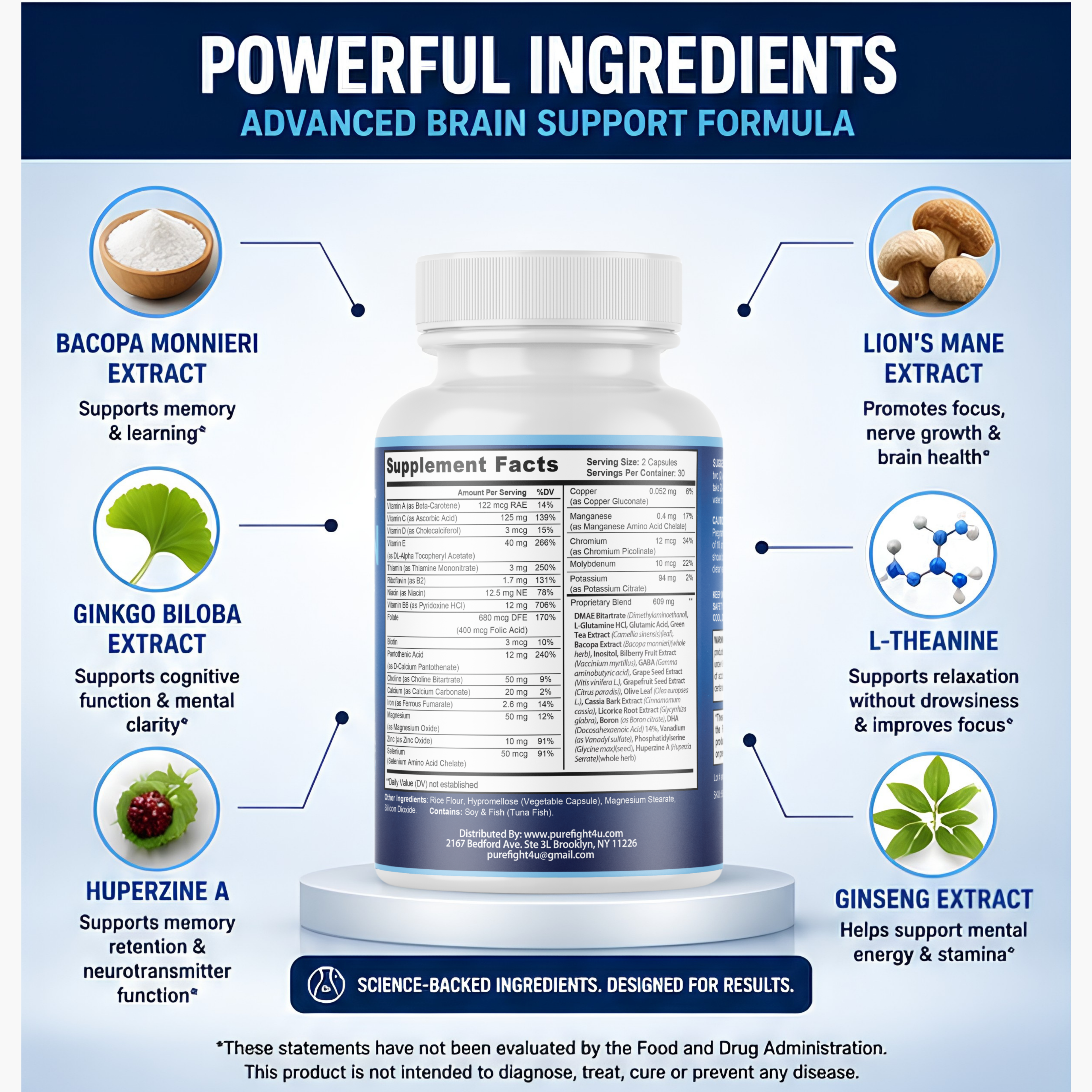 MemoryOn Brain Mental Clarity Support Supplement | 60 Capsules