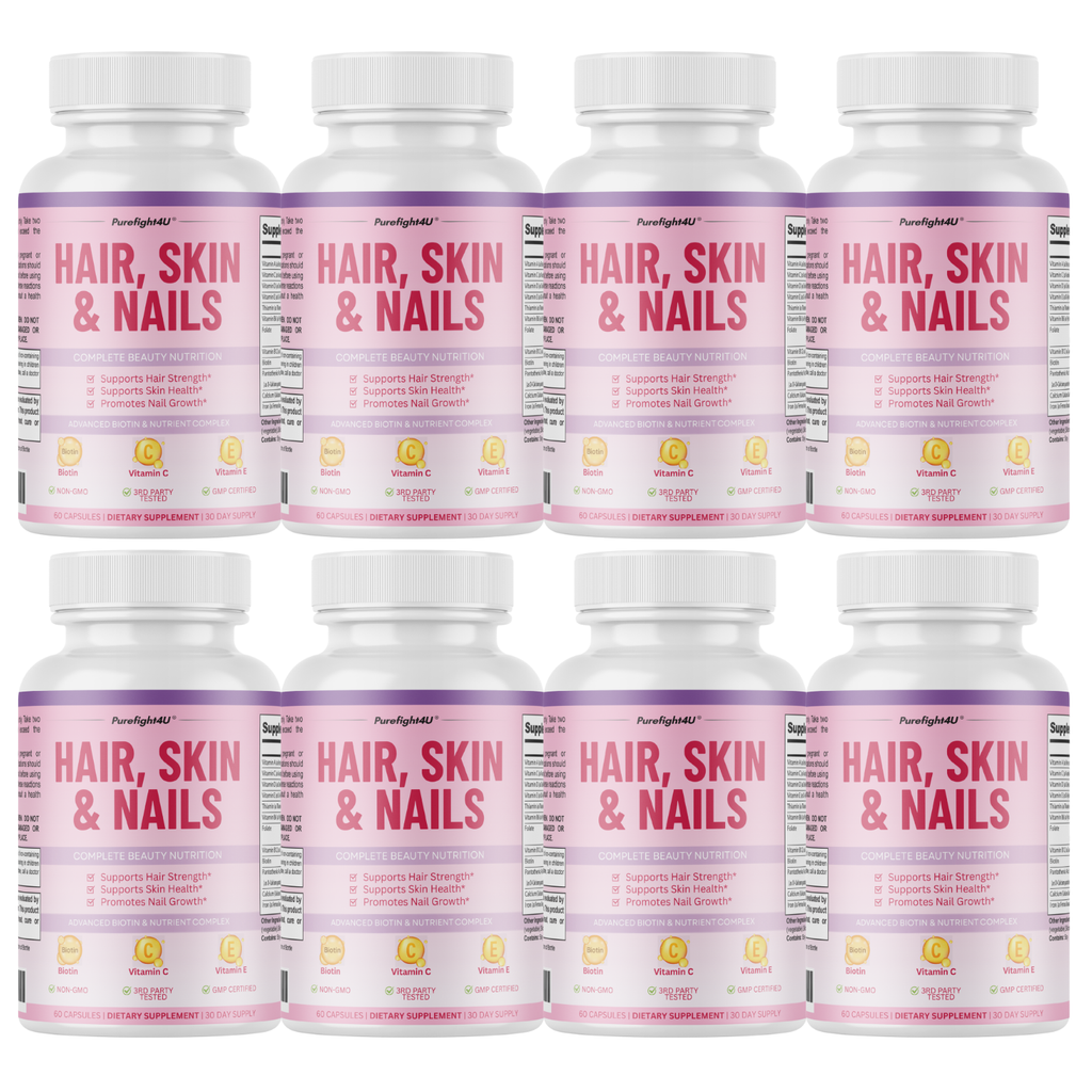 Purefight4u Hair, Skin & Nails Supports Healthy Hair Growth wBiotin - 8 Bottles