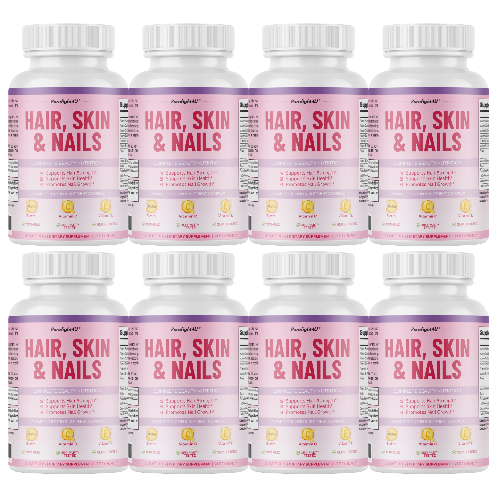 Purefight4u Hair, Skin & Nails Supports Healthy Hair Growth wBiotin -60 Capsules
