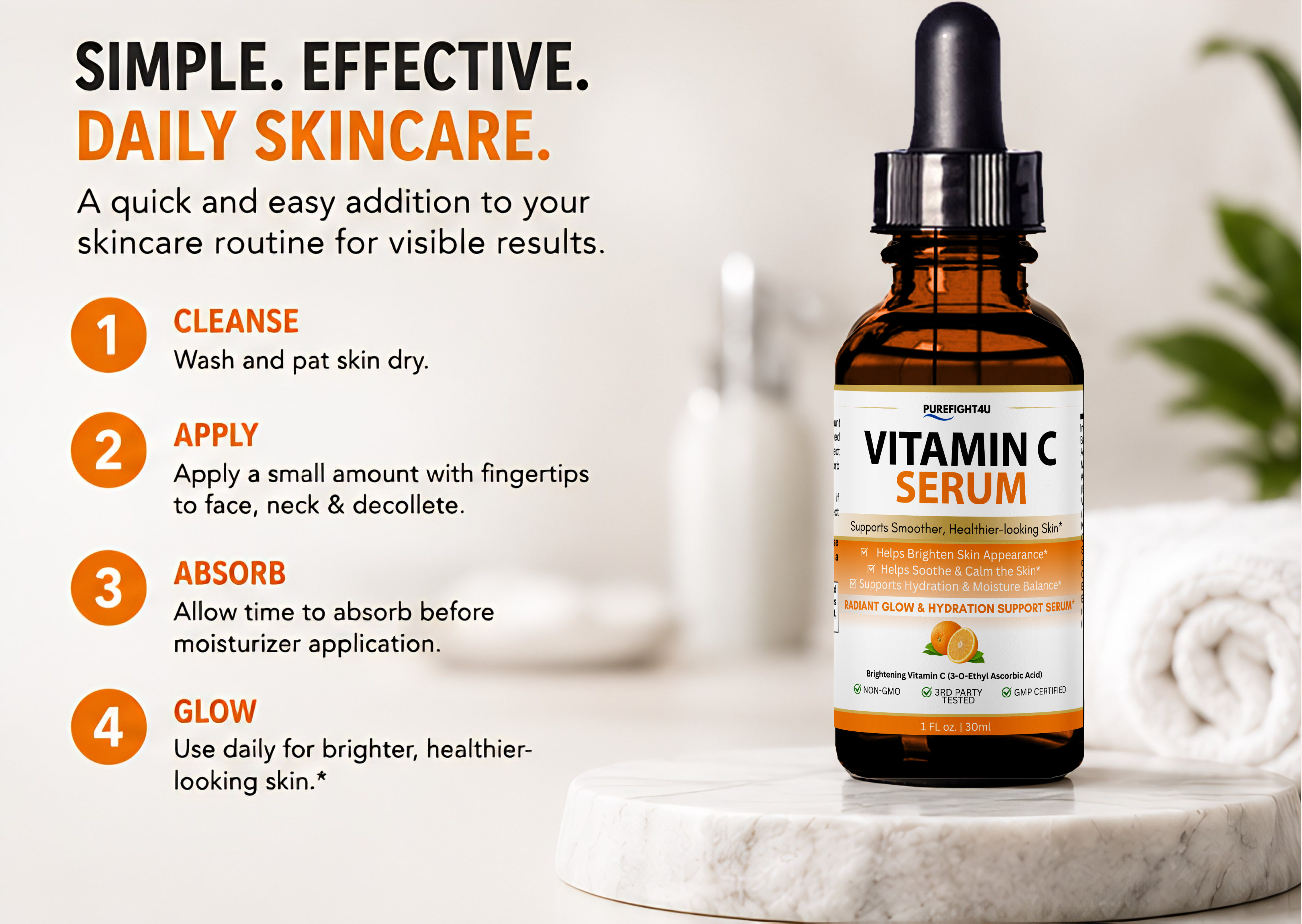 Purefight4U Vitamin C Serum for Face Anti Aging Formula 1FL oz 30ML