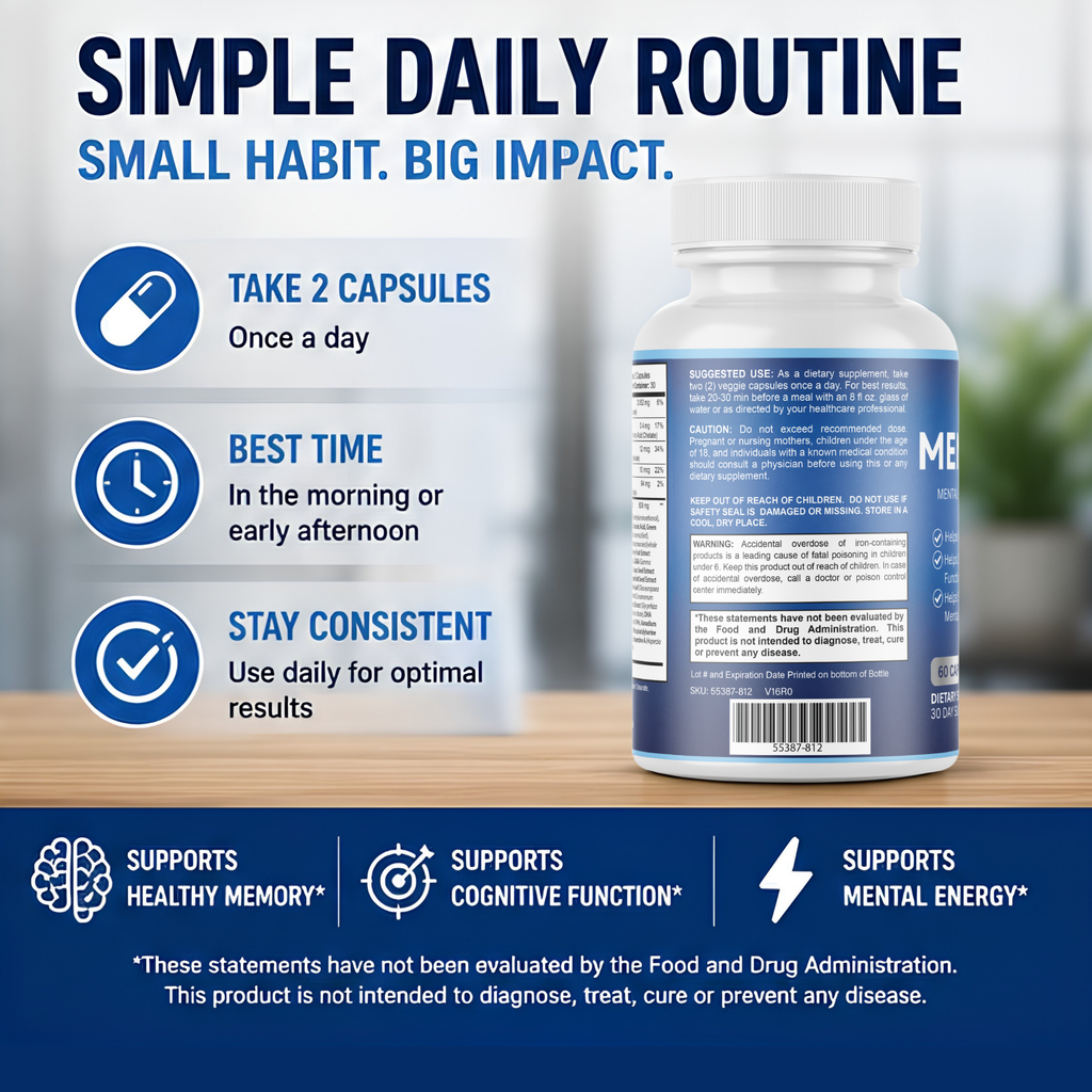 MemoryOn Brain Mental Clarity Support Supplement | 60 Capsules