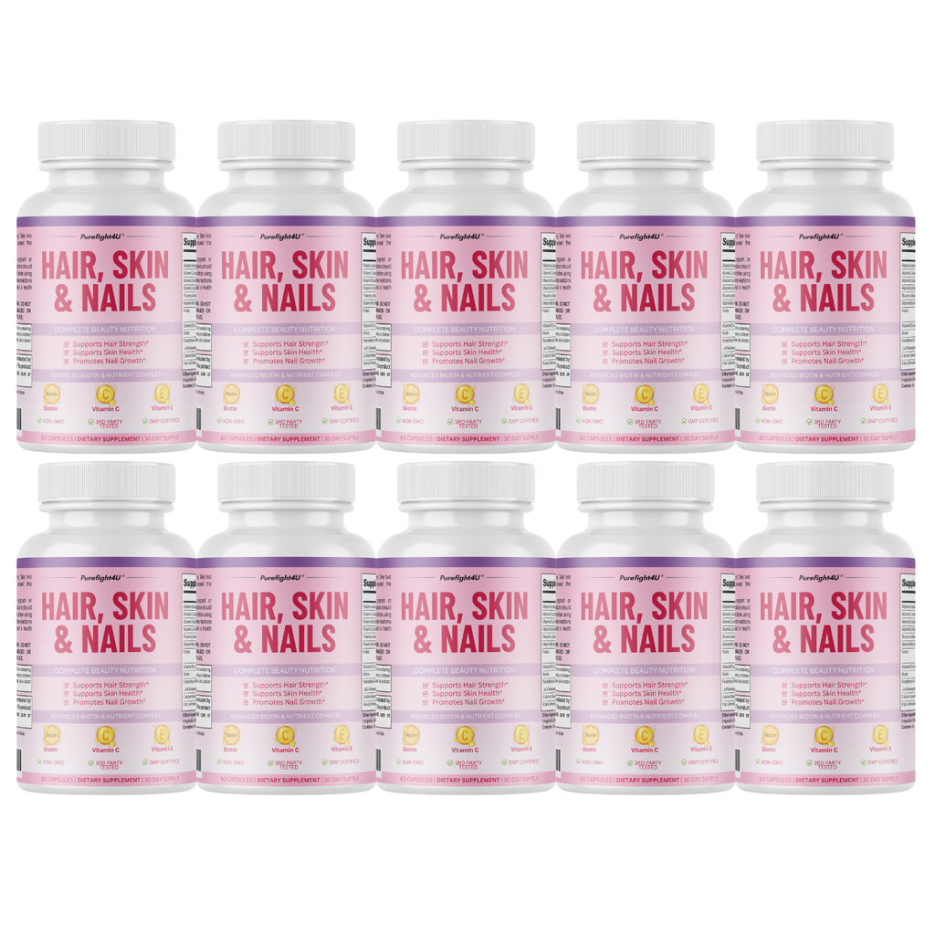 Purefight4u Hair, Skin & Nails Supports Healthy Hair Growth wBiotin - 10 Bottles