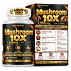PureFight4U Mushroom 10X Complex 1,330 mg, Cordyceps, Reishi, Shiitake & Lion's Mane, 60 Capsules