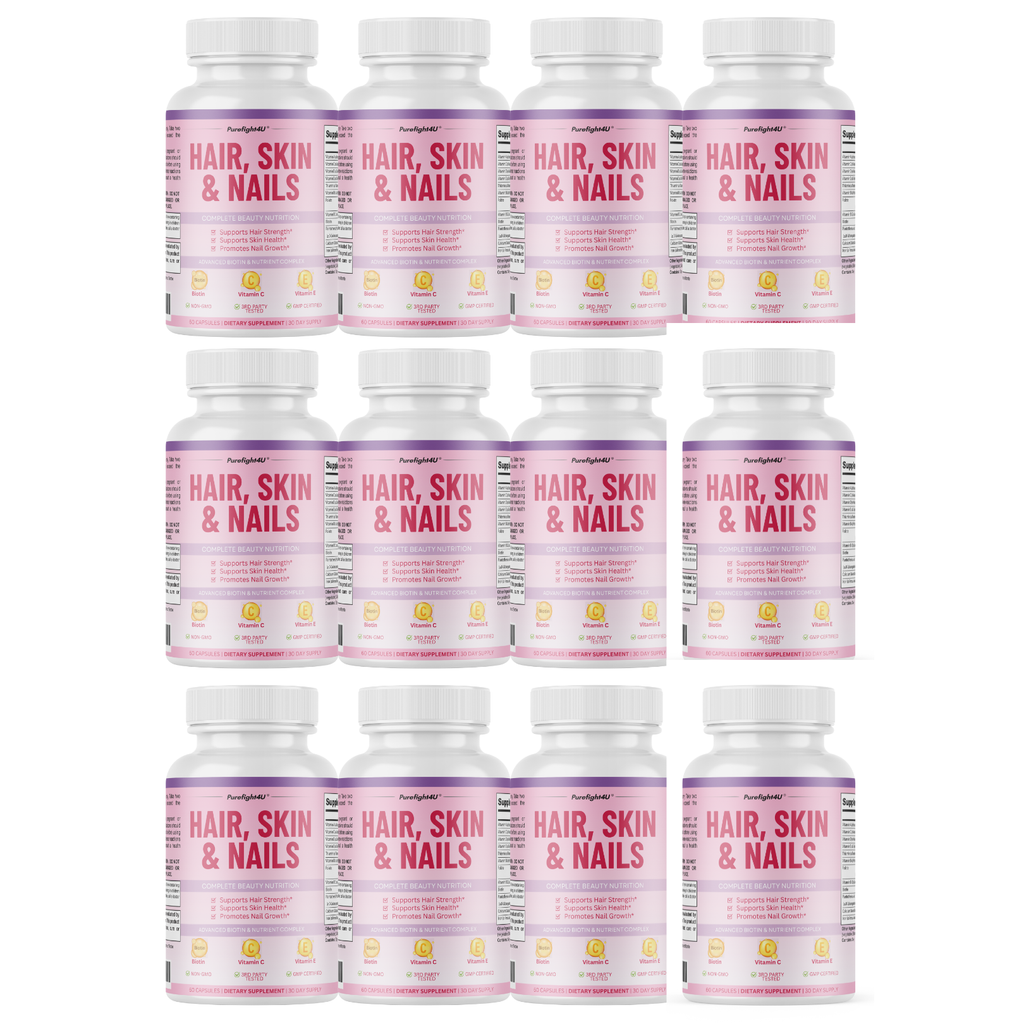 Purefight4u Hair, Skin & Nails Supports Healthy Hair Growth wBiotin - 12 Bottles