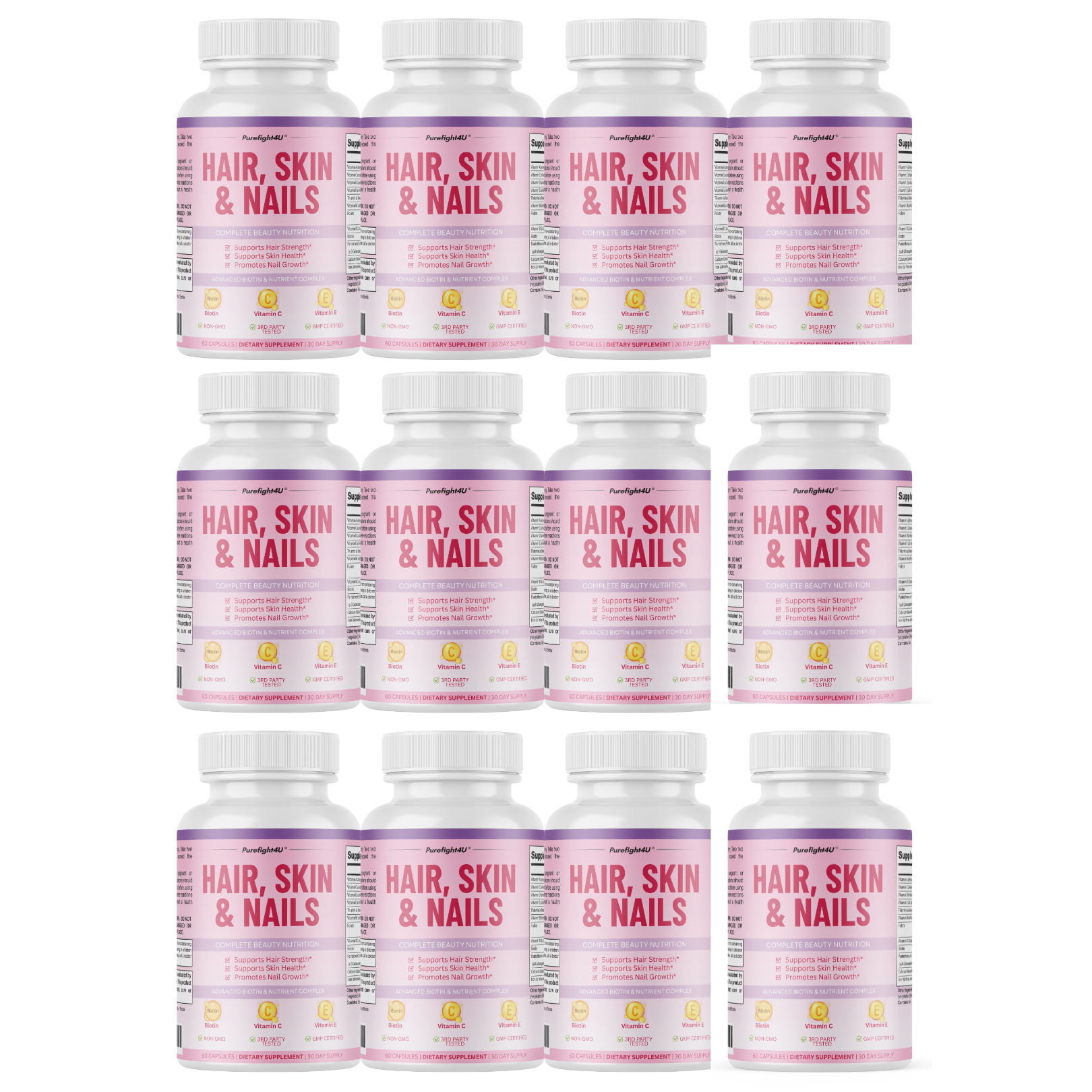 Purefight4u Hair, Skin & Nails Supports Healthy Hair Growth wBiotin -60 Capsules