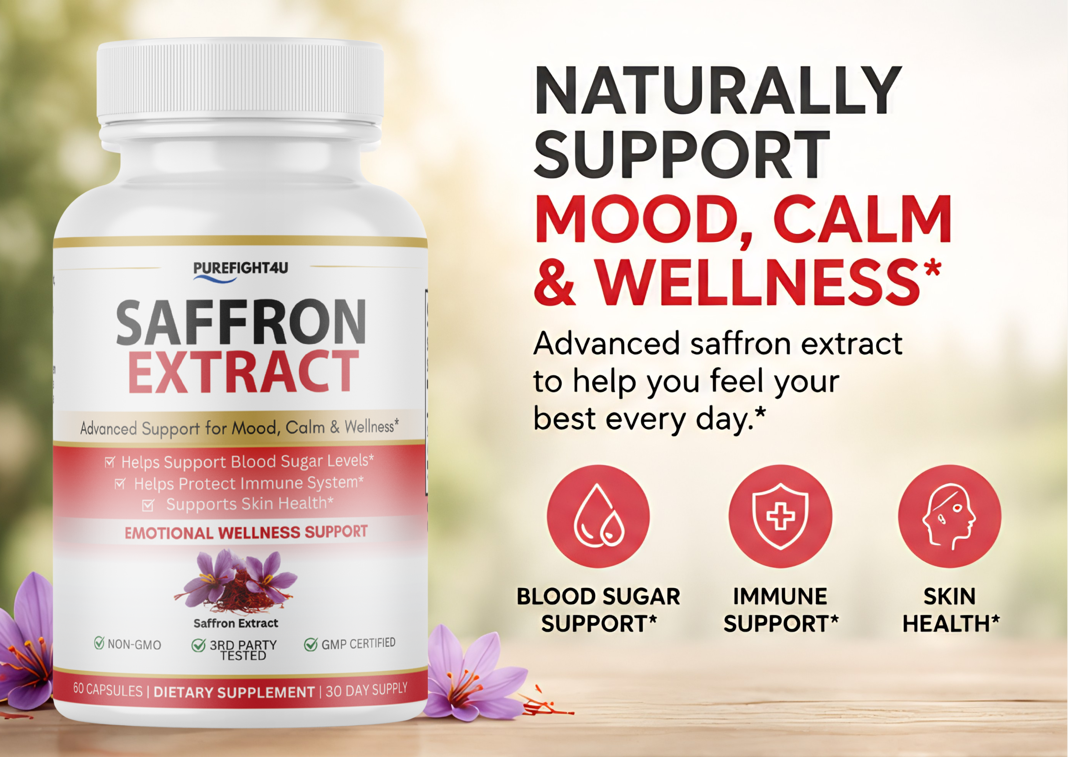 Saffron Extract Mood Support Calm Emotional Wellness - 60 Capsules