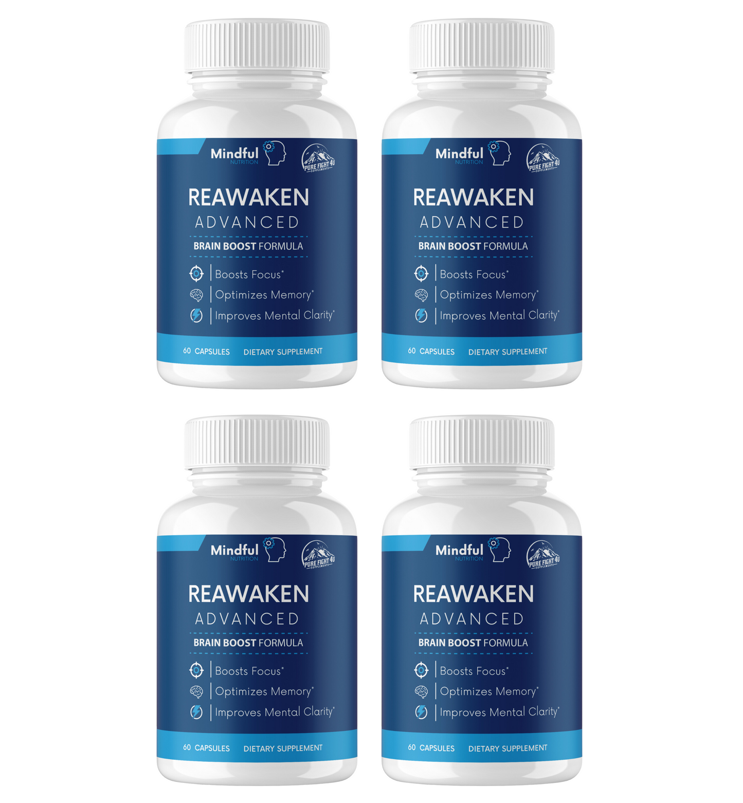 Reawaken Advanced Brain Boost Formula 4 Bottles 240 Capsules