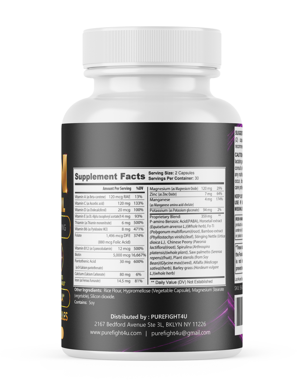 PureFight4U Biotin 5,000 mcg Dietary Supplement, Hair Skin & Nail Formula, 60 Capsules