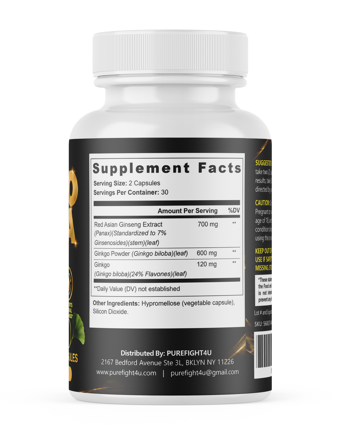 PUREFIGHT4U Ginkgo Biloba Ultra 1420 mg, Ginkgo & Red Asian Ginseng, Cognitive & Mental Focus Support, 60 Capsules
