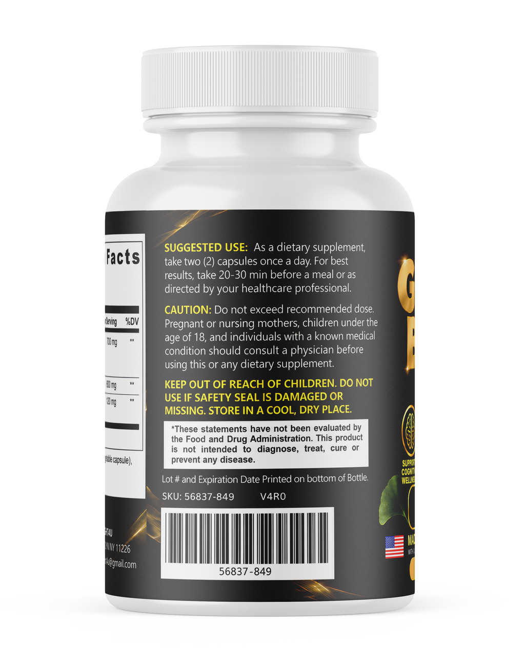 PUREFIGHT4U Ginkgo Biloba Ultra 1420 mg, Ginkgo & Red Asian Ginseng, Cognitive & Mental Focus Support, 60 Capsules