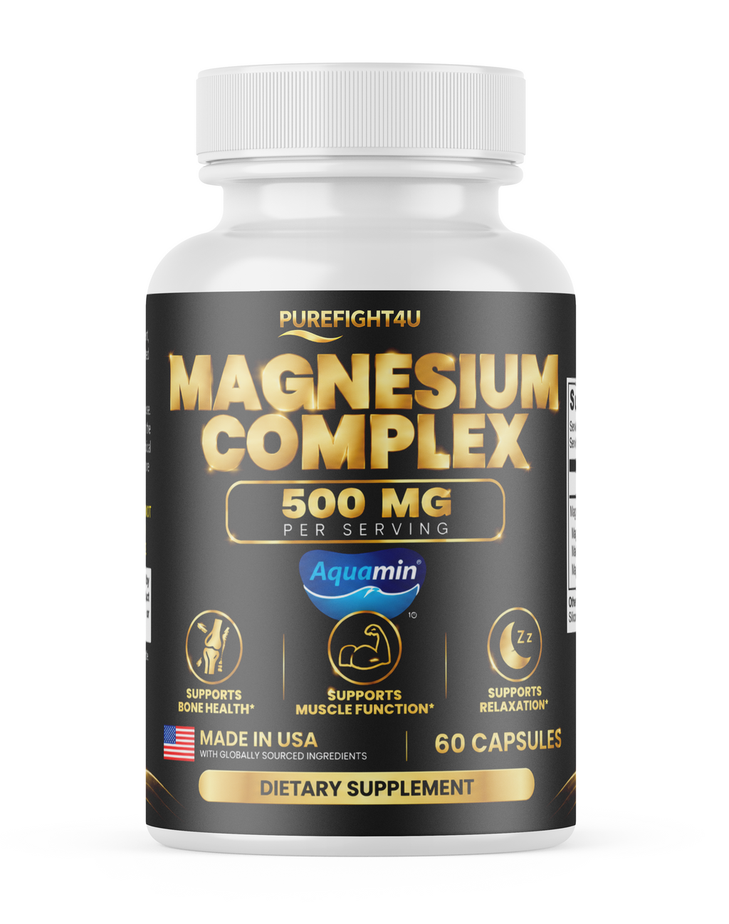 PureFight4U Magnesium Complex 500 mg, Multi-Form Magnesium Dietary Supplement, 60 Capsules