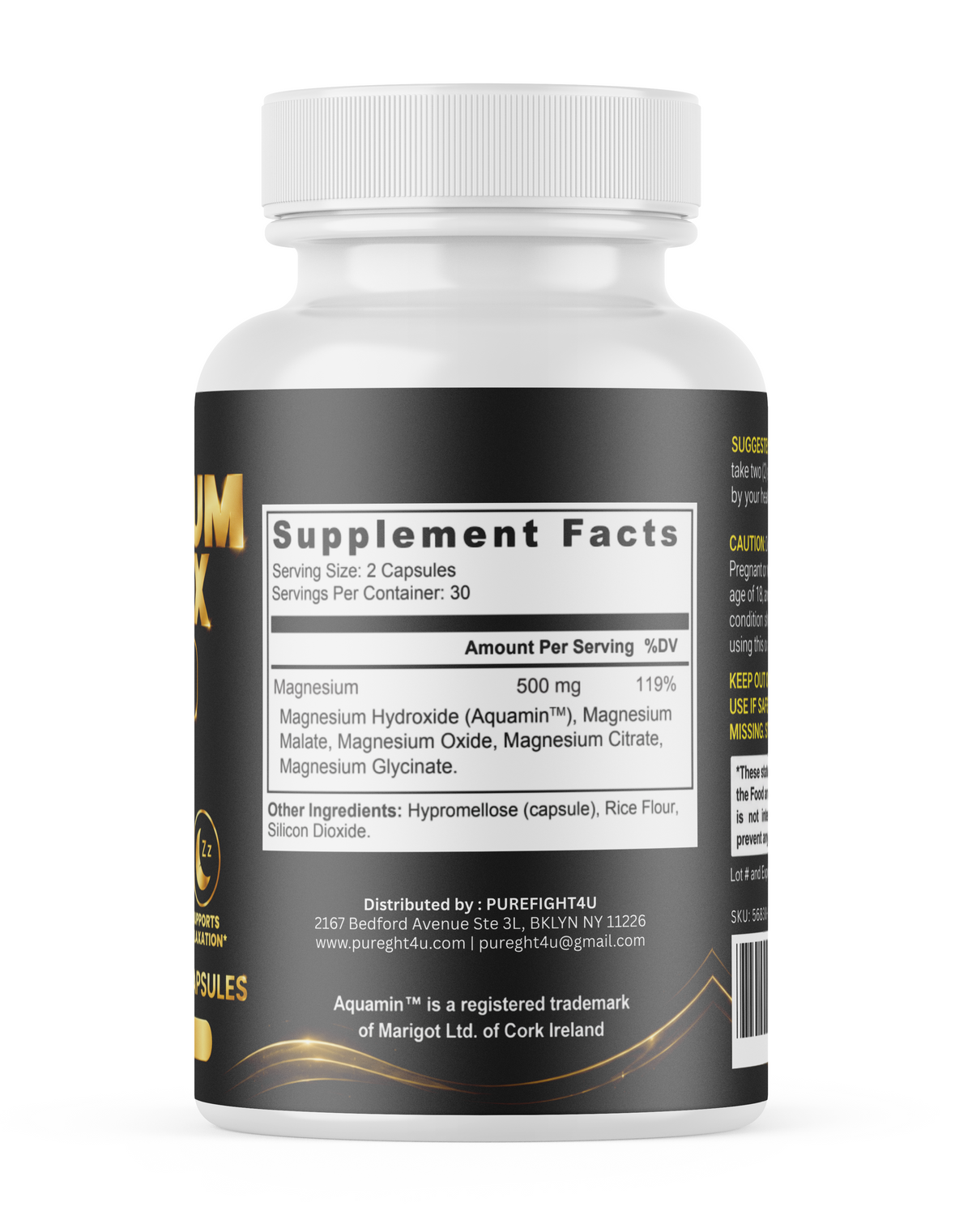 PureFight4U Magnesium Complex 500 mg, Multi-Form Magnesium Dietary Supplement, 60 Capsules