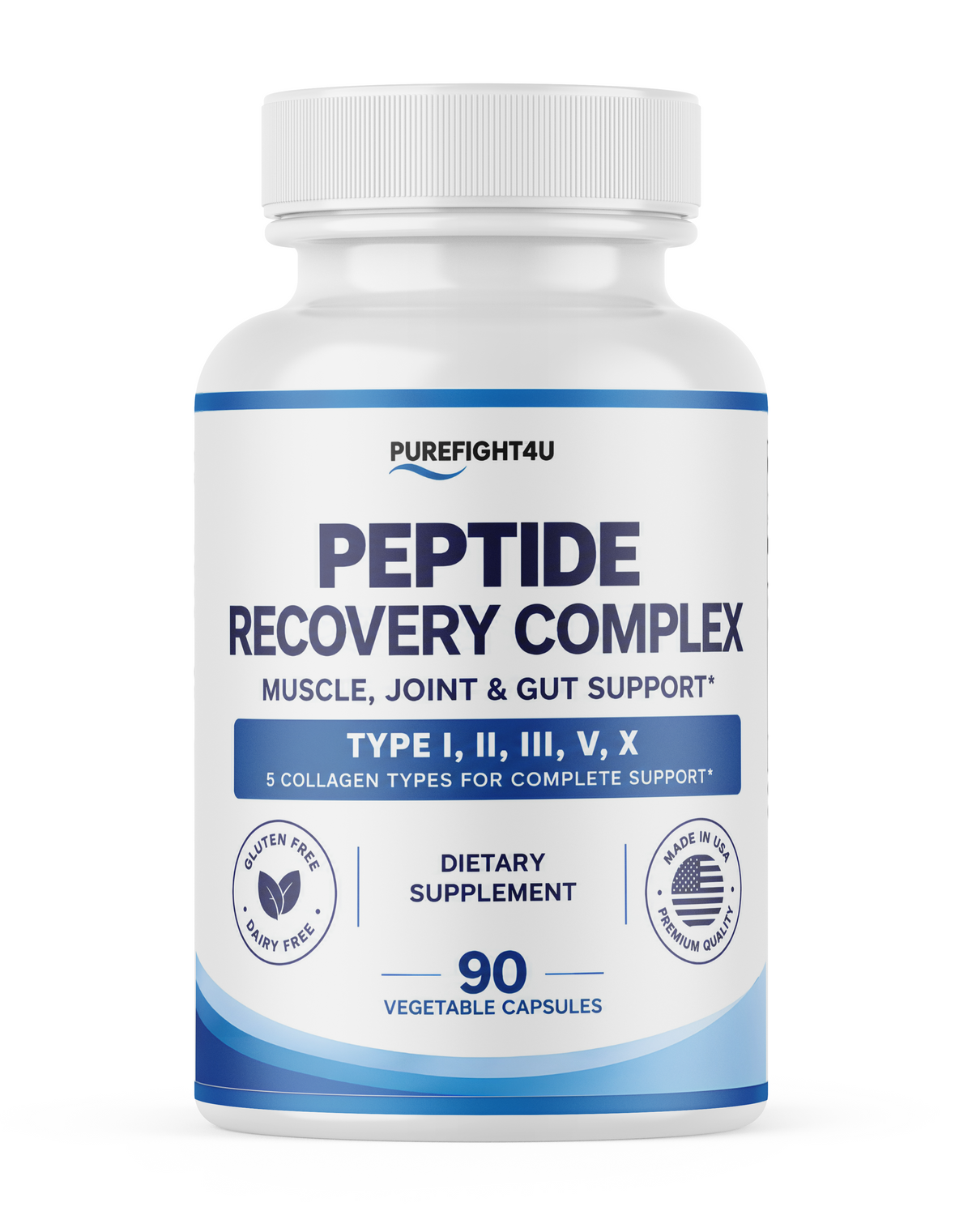 PUREFIGHT4U Peptide Recovery Complex, 1,800 mg Collagen Protein Complex, 5 Collagen Types, 90 Capsules