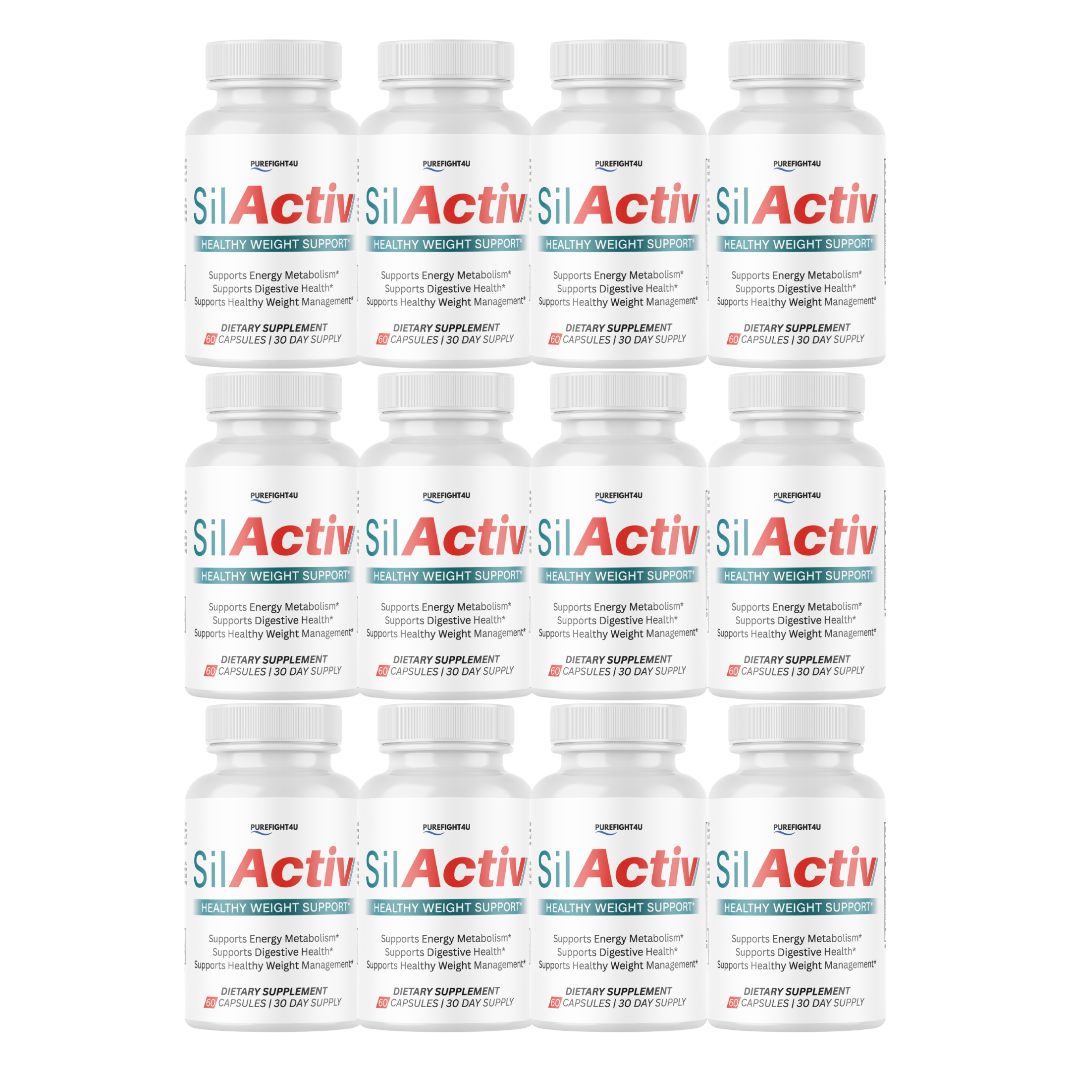 SilActiv Healthy Weight Support | Energy & Digestive Wellness Formula | 60 Capsules - 12 Bottles
