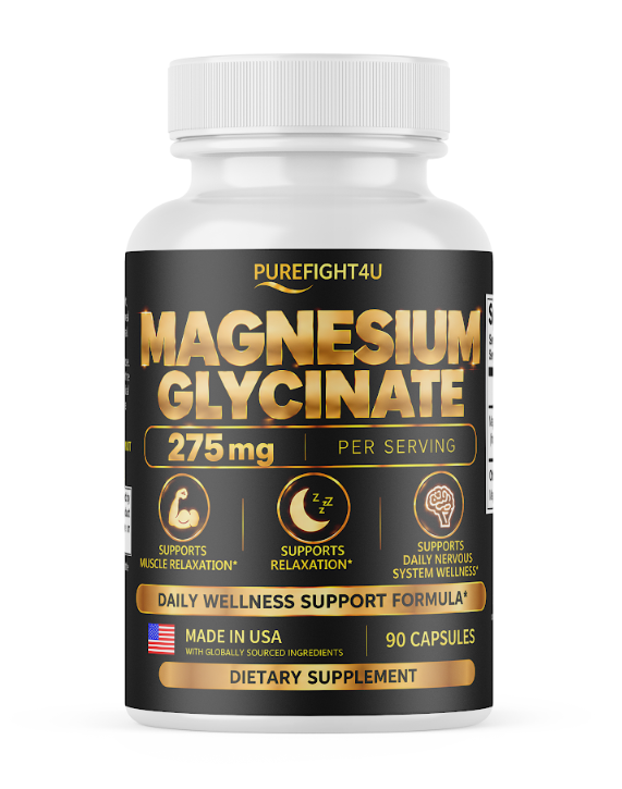 PUREFIGHT4U Magnesium Glycinate 275 mg, Muscle & Relaxation Support, 90 Capsules