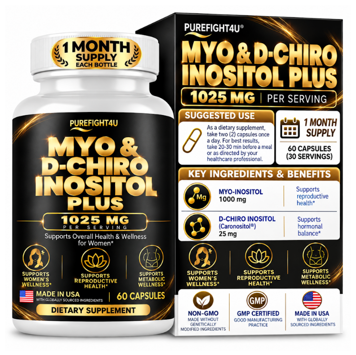 PUREFIGHT4U Myo & D-Chiro Inositol Plus 1,025 mg, Women's Wellness Support, 60 Capsules