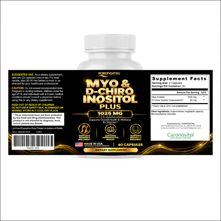PUREFIGHT4U Myo & D-Chiro Inositol Plus 1,025 mg, Women's Wellness Support, 60 Capsules