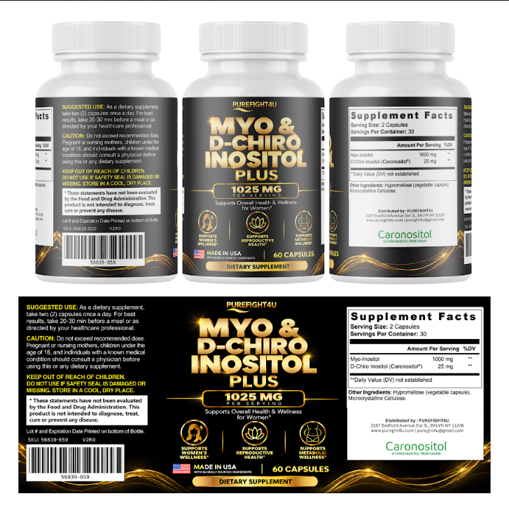PUREFIGHT4U Myo & D-Chiro Inositol Plus 1,025 mg, Women's Wellness Support, 60 Capsules
