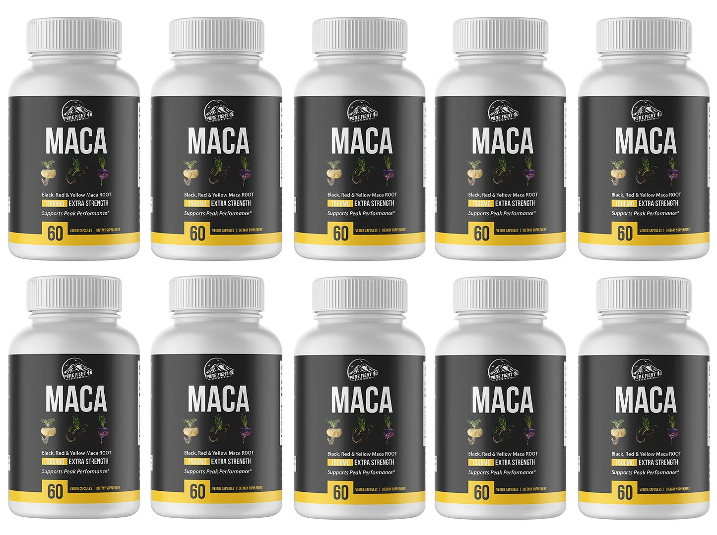 Maca Black, Red,  & Yellow Maca Root 1500mg - 10 Bottles 600 Capsules