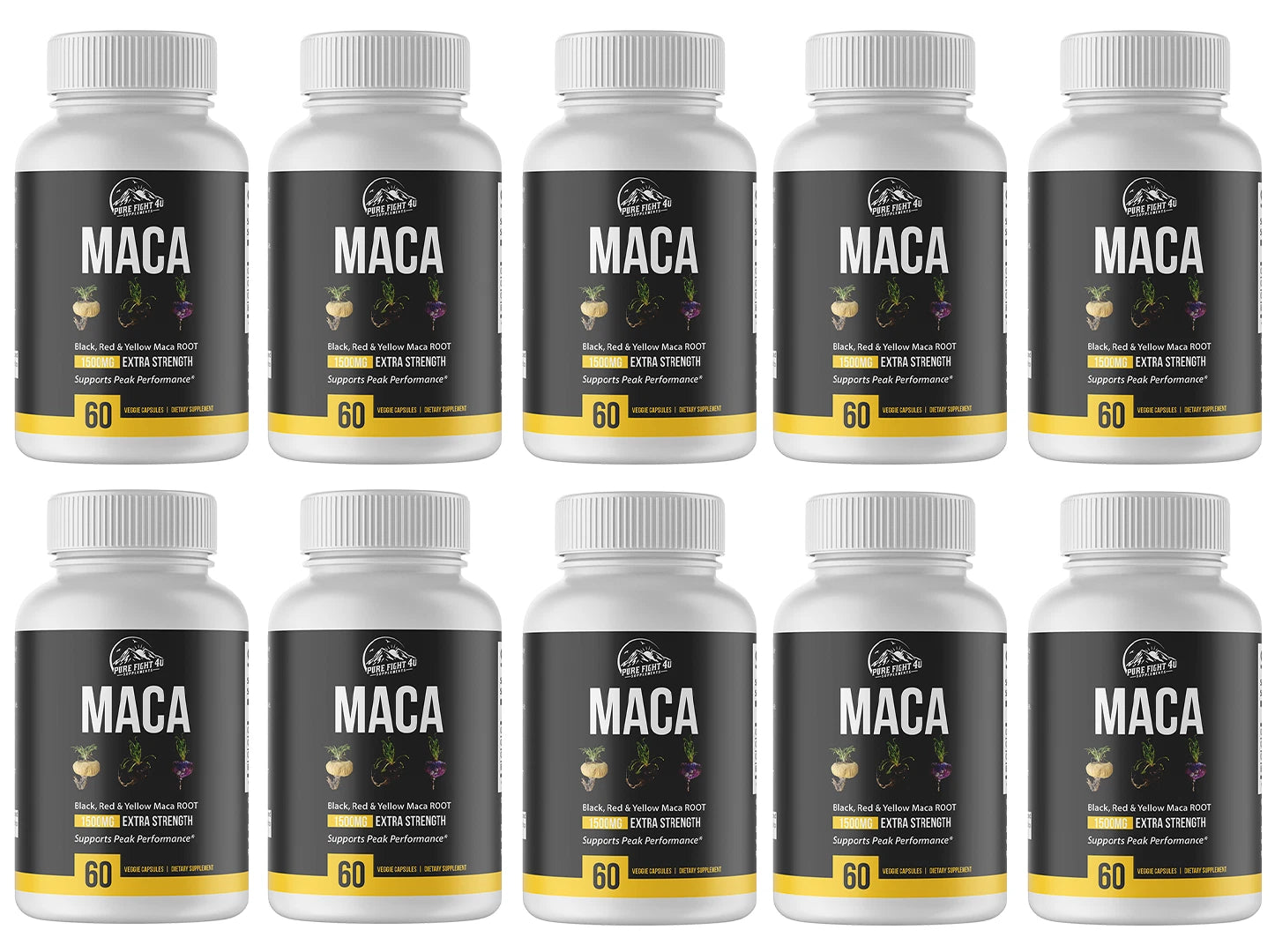 Maca Black, Red,  & Yellow Maca Root 1500mg - 10 Bottles 600 Capsules