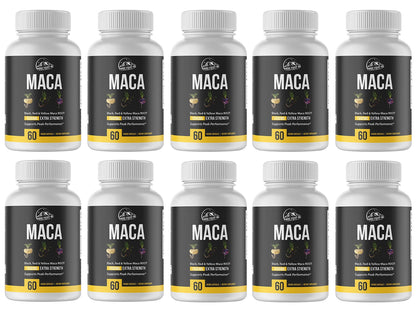 Maca Black, Red,  & Yellow Maca Root 1500mg - 10 Bottles 600 Capsules