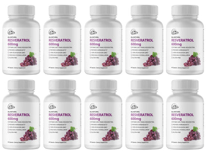 Resveratrol 600mg Dietary Supplement - 10 Bottles 600 Capsules