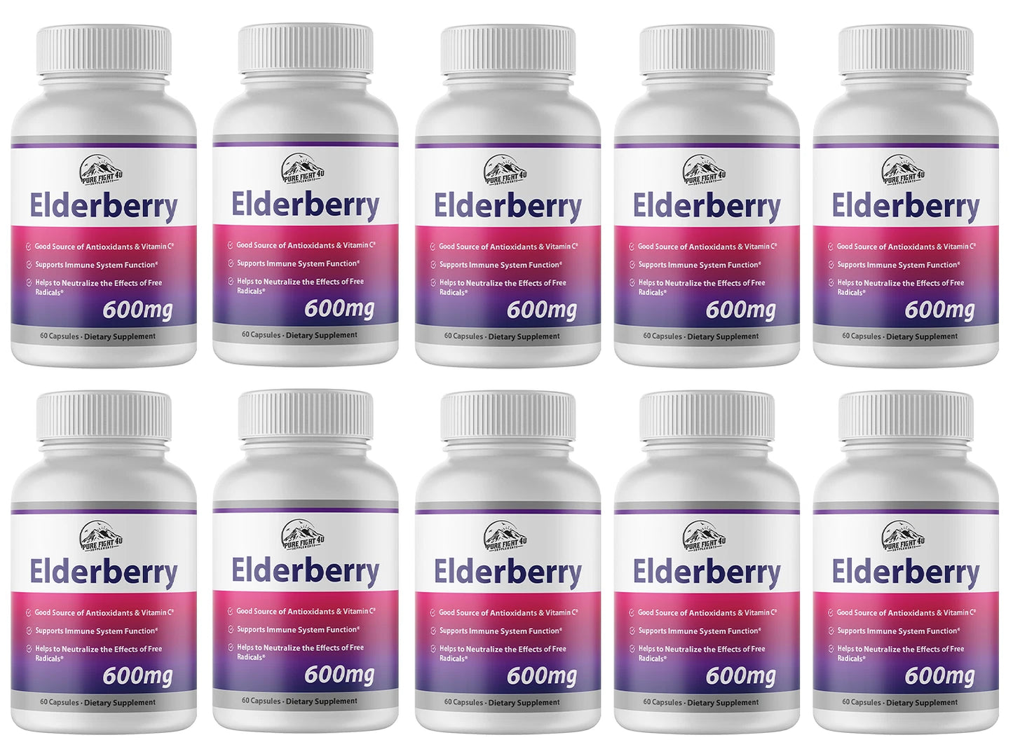Elderberry Capsules 600mg Immune System Support - 10 Bottles 600 Capsules