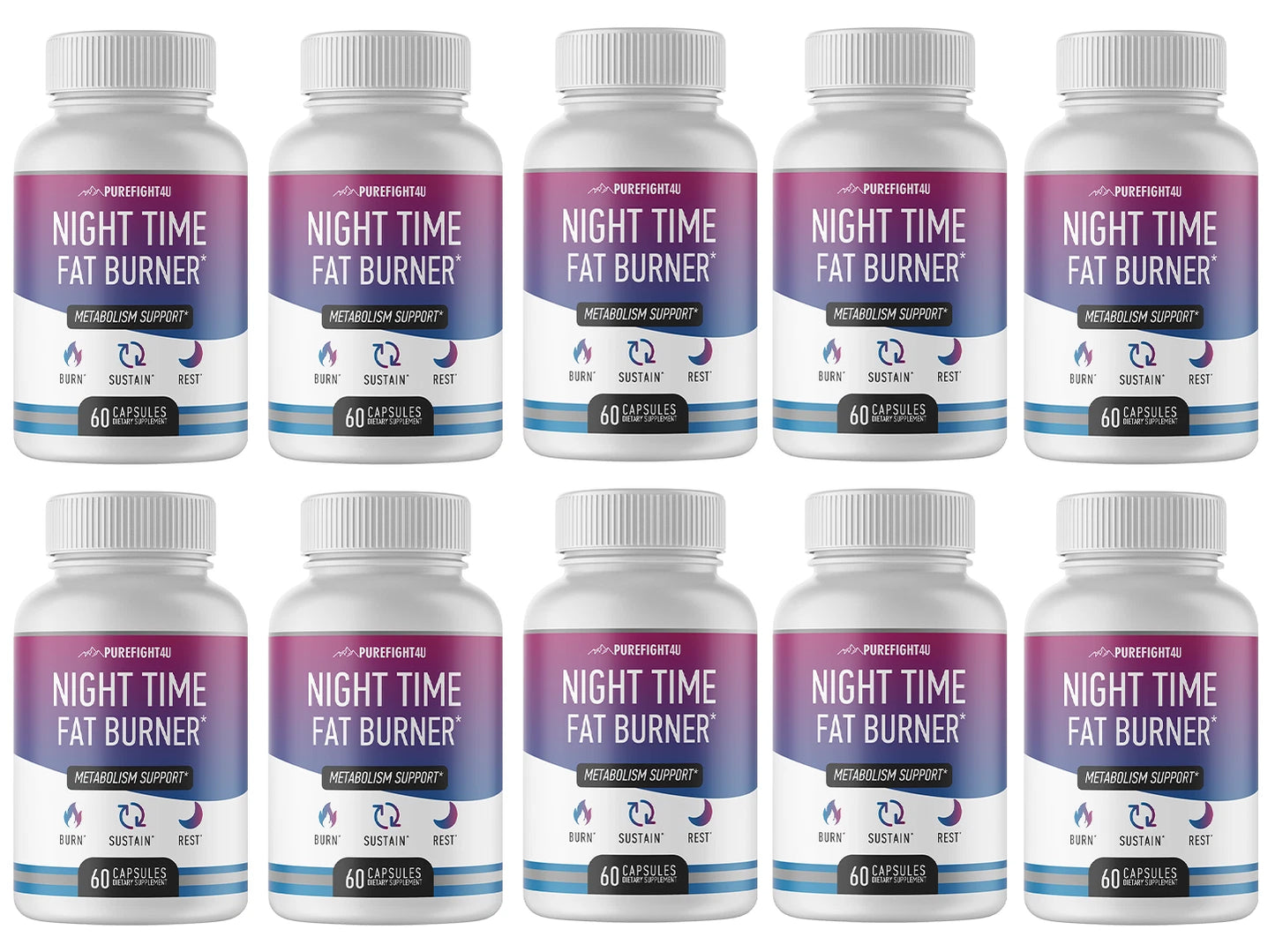 Night Time Fat Burner - Metabolism Support - 10 Bottles 600 Capsules