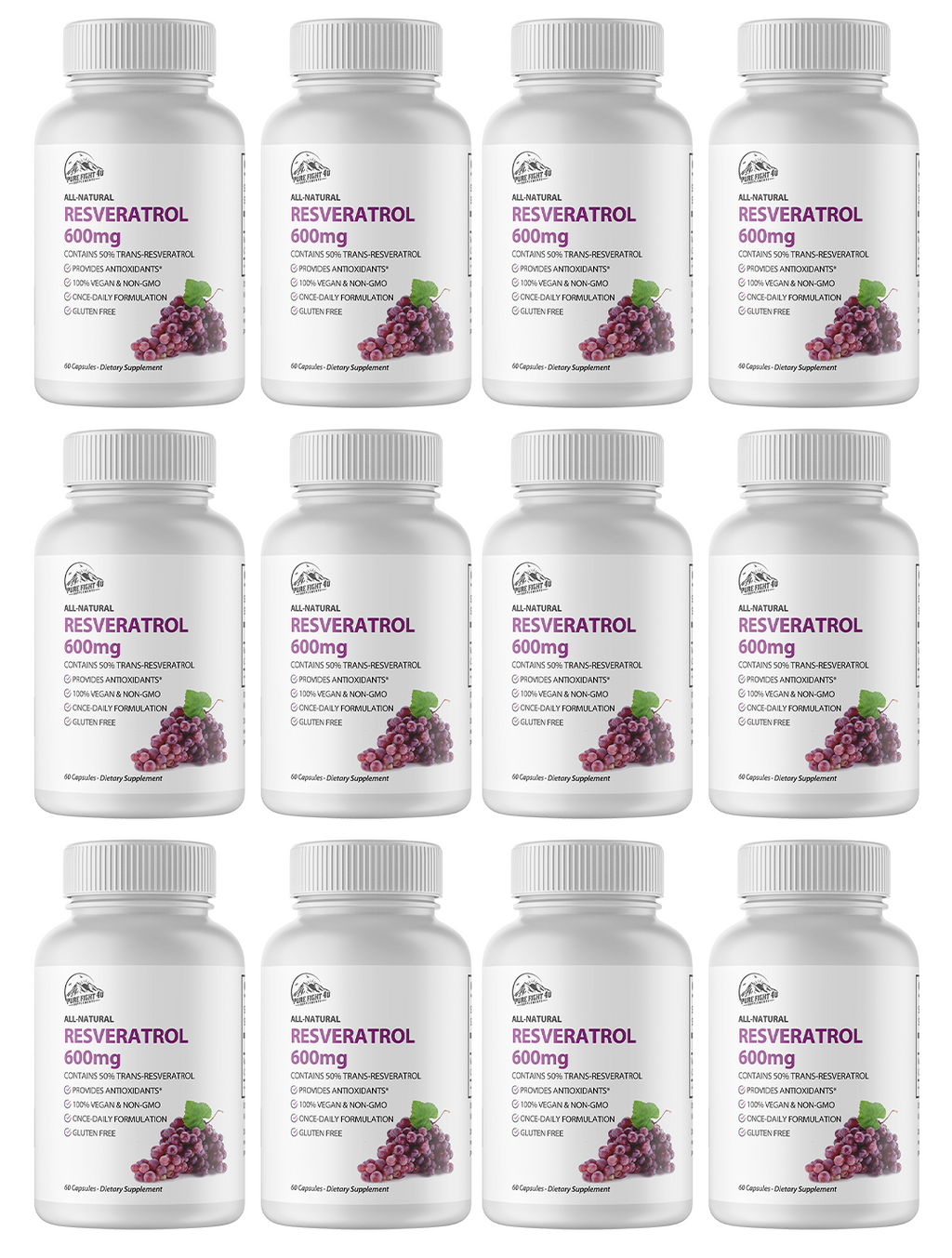Resveratrol 600mg Dietary Supplement - 12 Bottles 720 Capsules