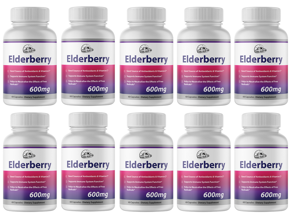 Elderberry Capsules 600mg Immune System Support - 10 Bottles 600 Capsules