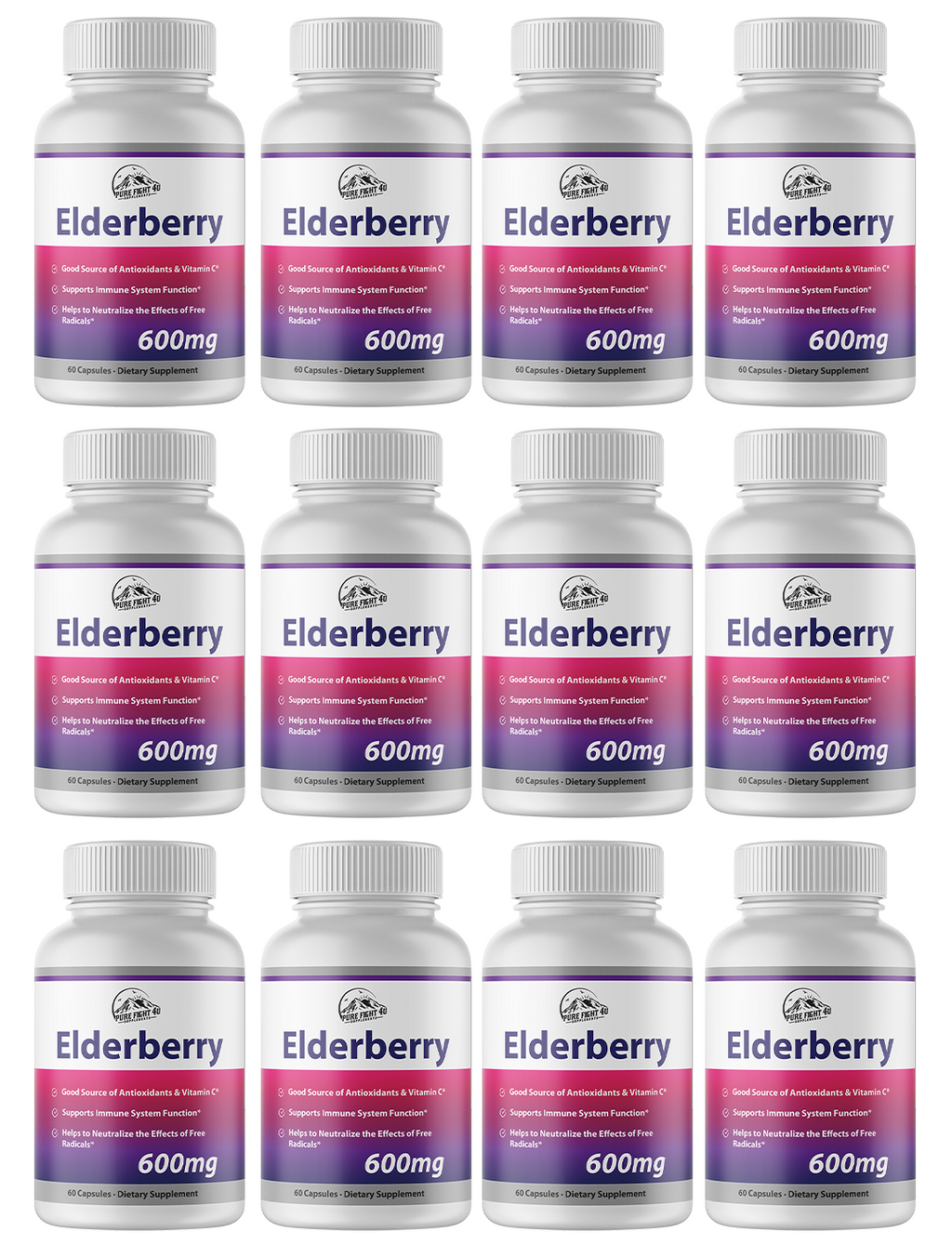 Elderberry Capsules 600mg Immune System Support - 12 Bottles 720 Capsules