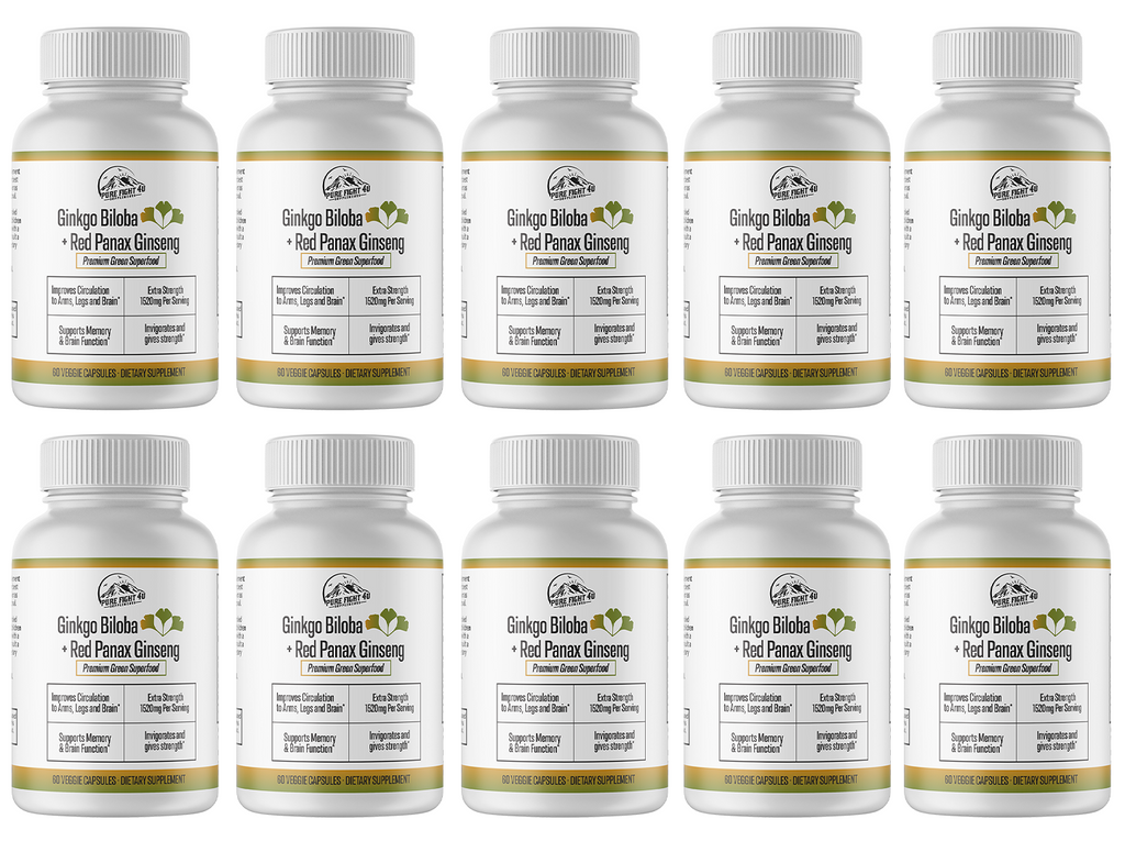 Ginkgo Biloba+Red Panax Ginseng Premium Green Superfood -10 Bottles 600 Capsules