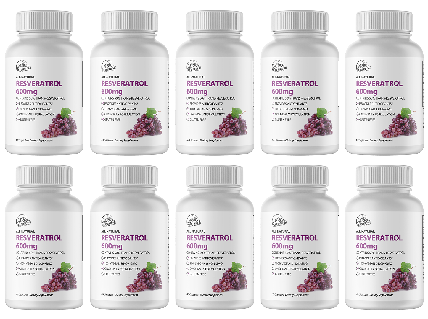 Resveratrol 600mg Dietary Supplement - 10 Bottles 600 Capsules