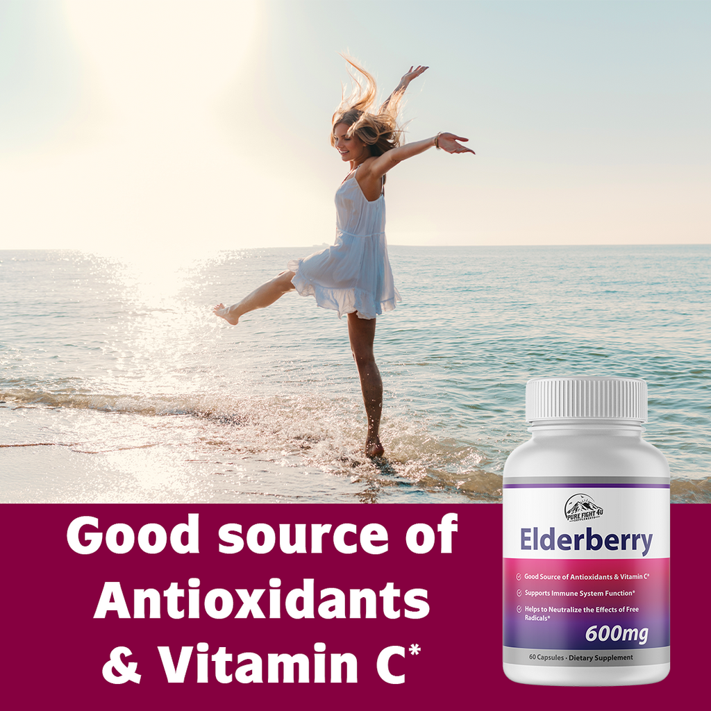 Elderberry Capsules 600mg Immune System Support - 4 Bottles 240 Capsules