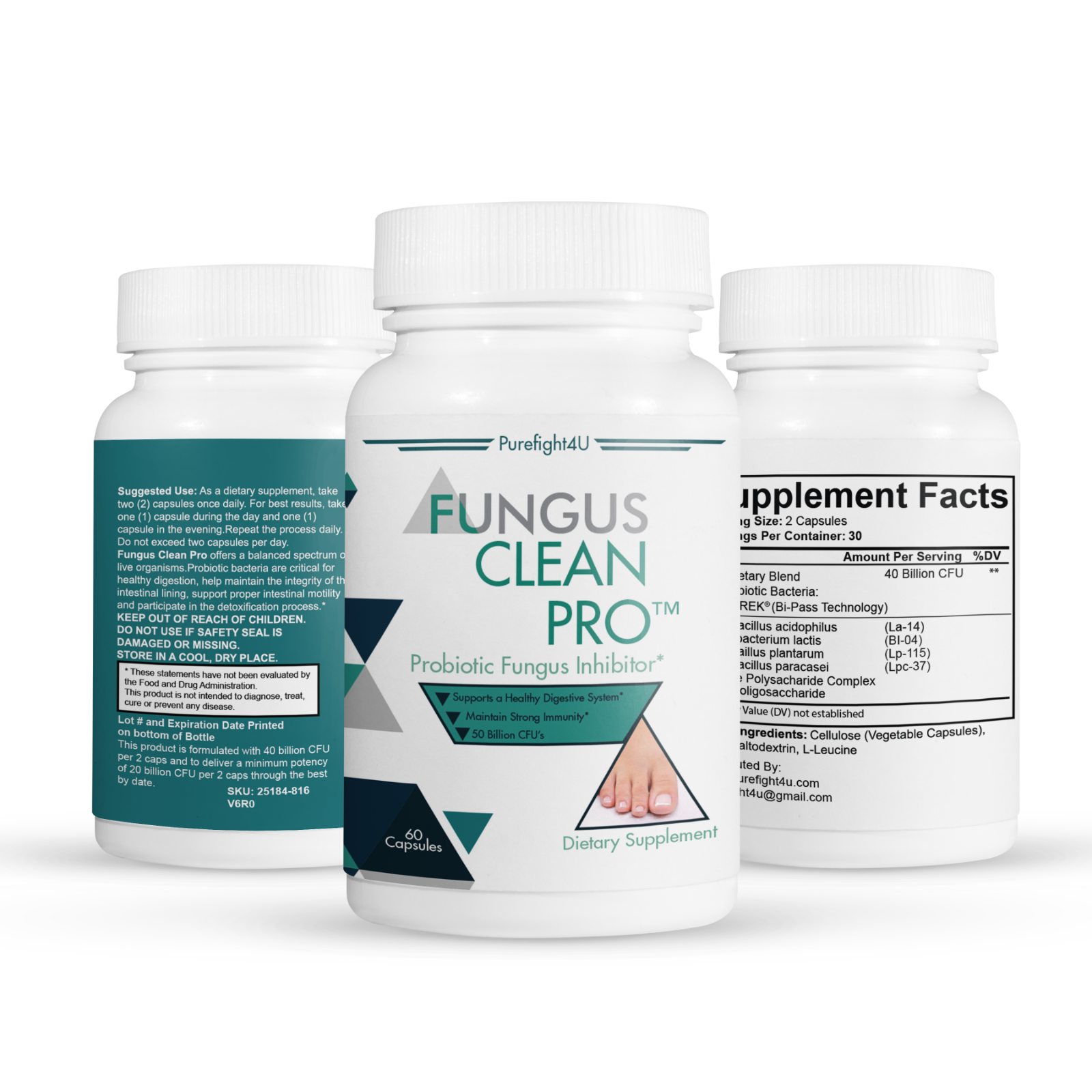 FUNGUS CLEAN PRO Toenail Care - 3 Bottles 180 Vegetarian Capsules