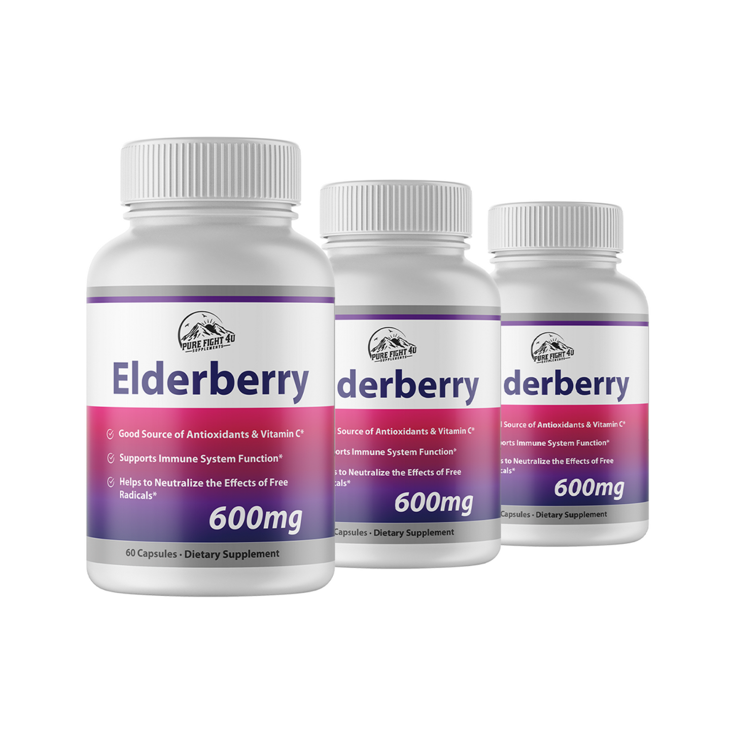 Elderberry Capsules 600mg Immune System Support - 3 Bottles 180 Capsules